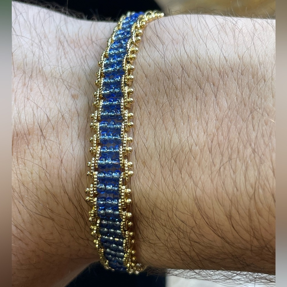 Vintage Deadstock 10KT Gold Filled Bracelet with Beaded Blue Glass